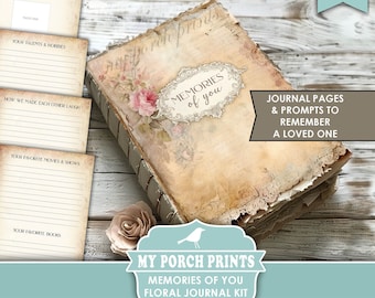 Memories of You Floral Journal Kit, Junk Journal, Memorial, Grief, Loss, Loved One, Spouse, Mom, My Porch Prints, Printable Digital Download