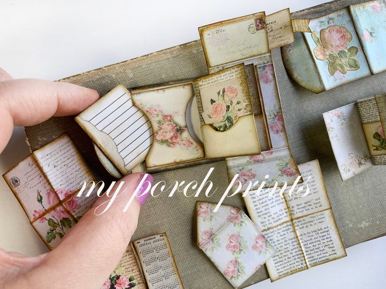 Mini Folio, Mini Album, Craft Kit, Junk Journal Kit, My Porch Prints, Imprimable, Mini Book, Miniature, Book, Digi Kit, Digital, Download image 5