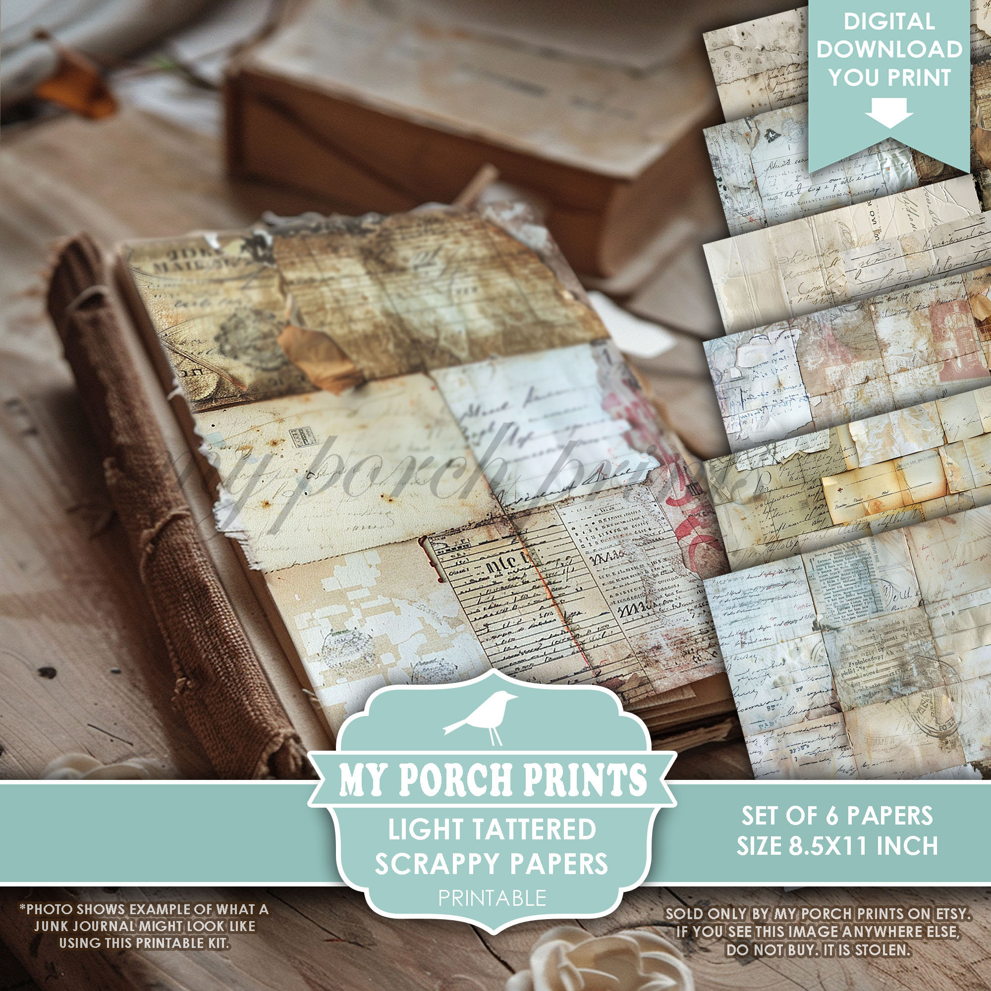 Light Tattered Scrappy Papers, Junk Journal, Pages, Neutral, Vintage ...