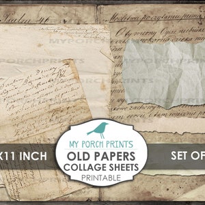 Papel antiguo, páginas de diario, diario basura, kit, 8,5 x 11 pulgadas, cartas, correo, postal, libro, vintage, neutro, descarga digital, imprimible
