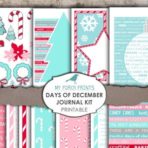 Dagen van december, kerstdagboek, kit, dagelijks december, album, cijfers, adventskalender, kersttag, plakboek, junkjournaal, afdrukbaar
