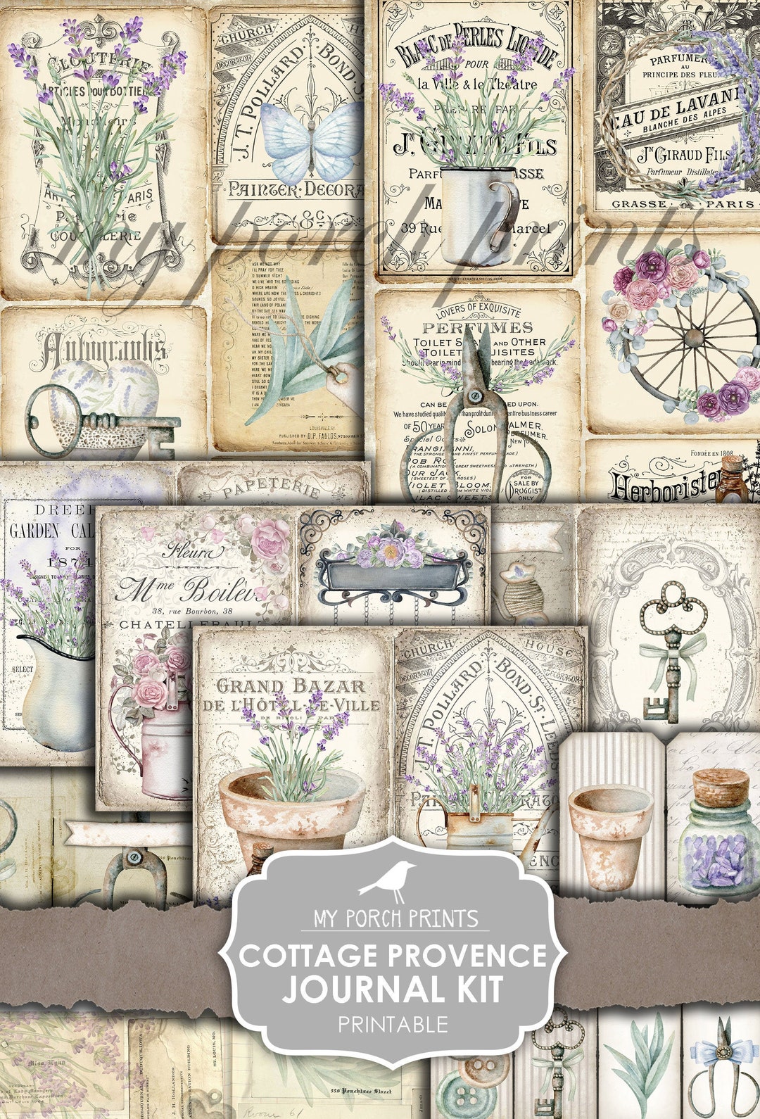 Junk Journal Kit, Cottage, Provence, Lavender, French, Purple, Garden,  Botanical, Cottagecore, My Porch Prints, Printable, Digital Download 