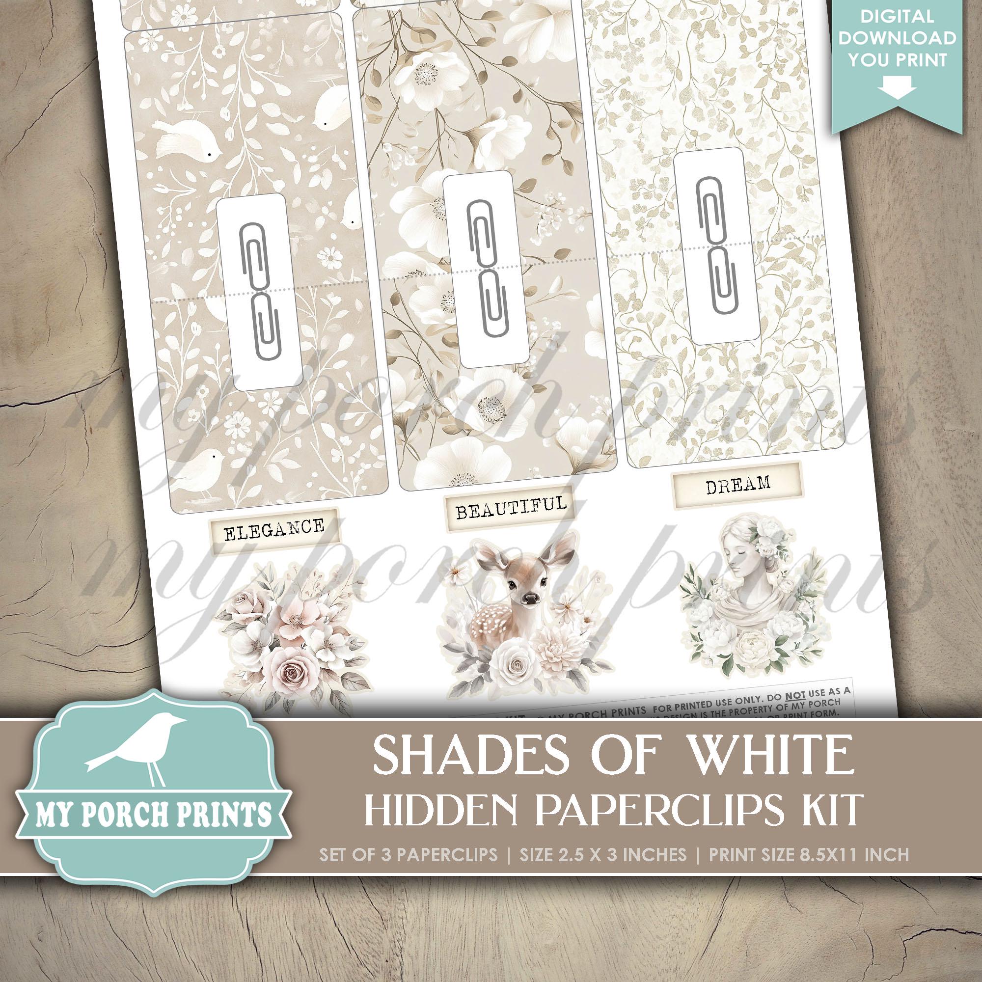 Shades of White Hidden Paperclips Kit, 3, Junk Journal, Paper Clip ...
