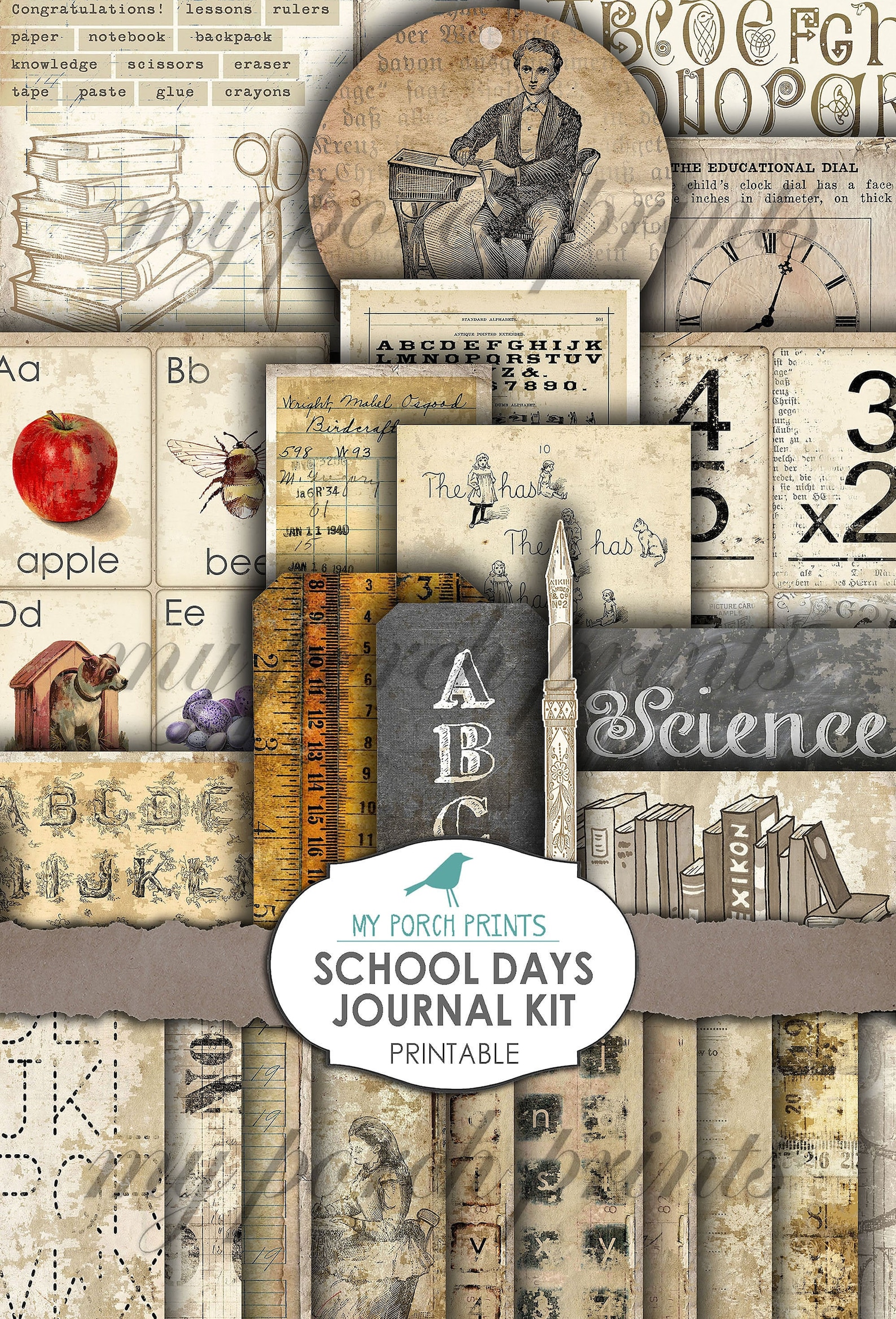 Junk Journal Kit, School Days, Graduation, Teacher, Flash Cards ...