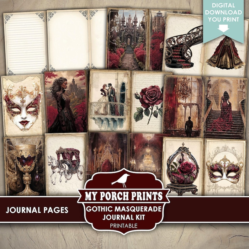 Gothic Masquerade Junk Journal Kit, Victorian, Halloween, Mask, Ball ...