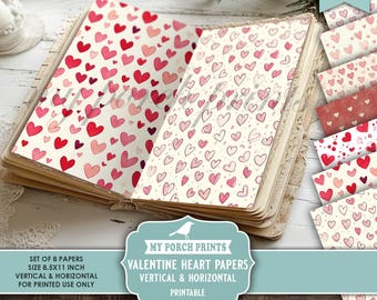 Valentine Heart Papers Junk Journal Red Pink  Scrapbook Craft Backing Hearts Valentine's Day My Porch Prints Printable Digital Download