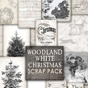 Woodland White Christmas Scrap Pack, Neutre, Animaux de la forêt, Junk Journal, Noir, Blanc, Décembre Quotidien, Papiers, Imprimable, My Porch Prints image 9