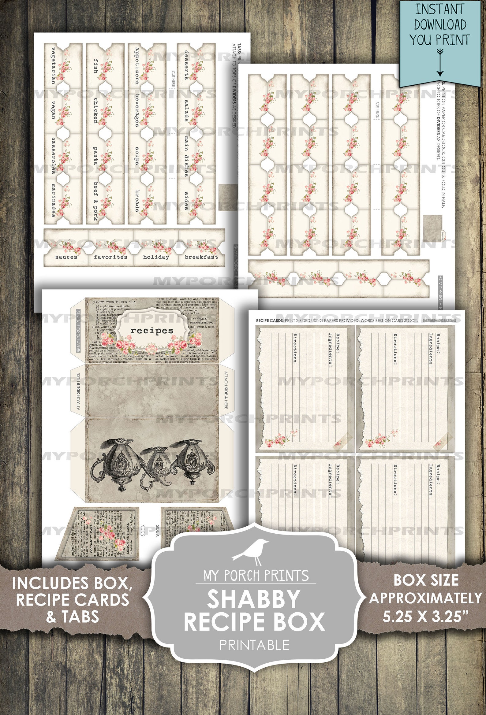 Recipe, Box, Shabby Chic, Junk Journal, Pastel, Storage, My Porch ...