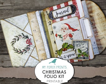 Christmas Folio, Junk Journal Kit, Ephemera, My Porch Prints, Book, Mini, Printable Paper, Junk Journal, Digital Kit, Vintage, Download