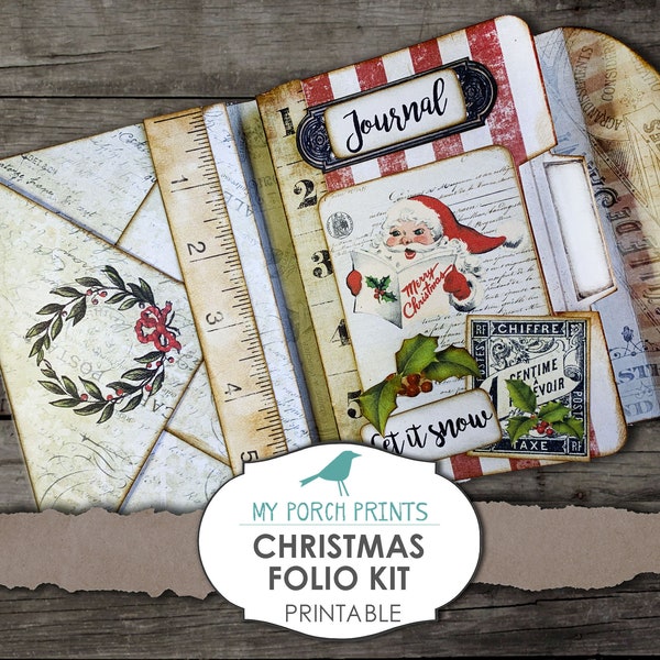 Christmas Folio, Junk Journal Kit, Ephemera, My Porch Prints, Book, Mini, Printable Paper, Junk Journal, Digital Kit, Vintage, Download