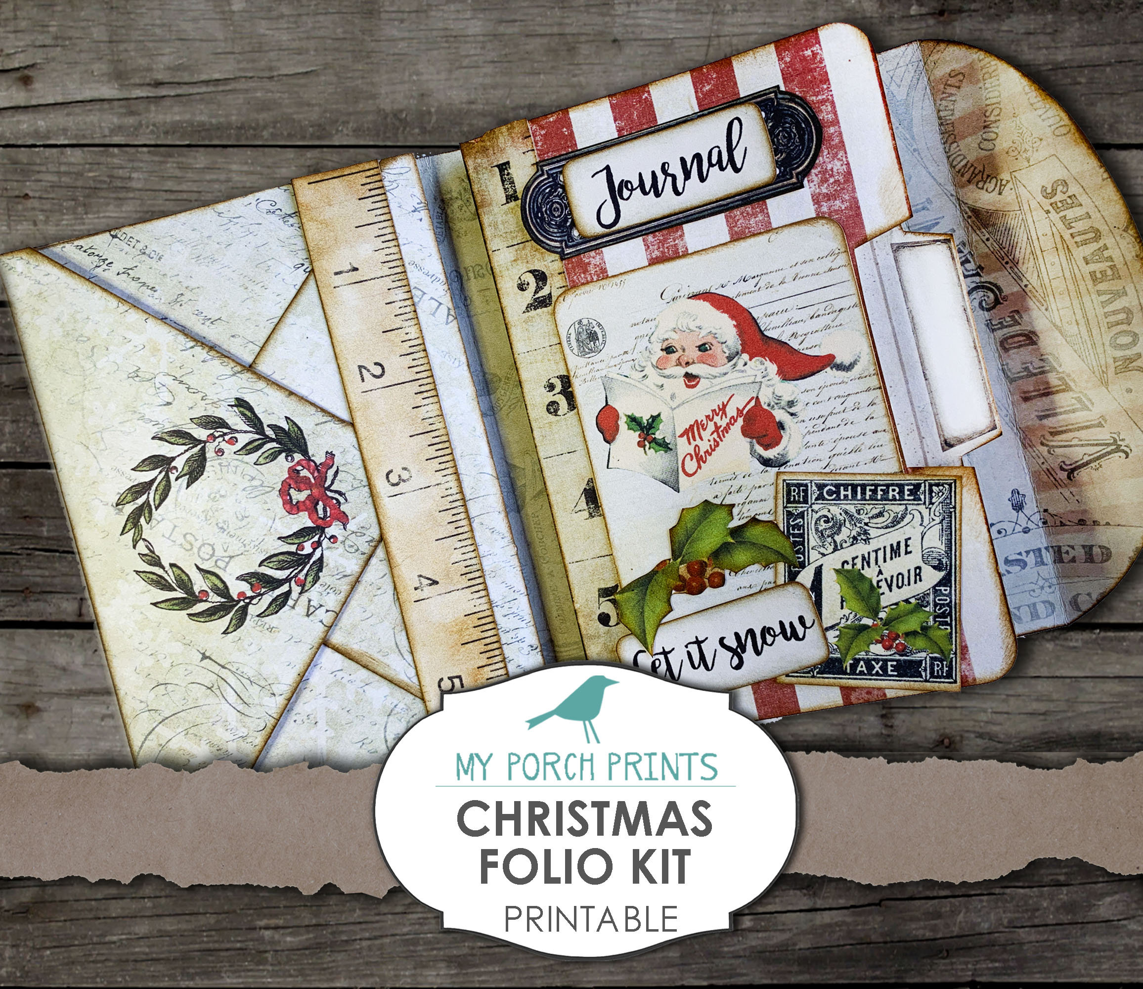Christmas Folio, Junk Journal Kit, Ephemera, My Porch Prints, Book, Mini, Printable Paper, Junk Journal, Digital Kit, Vintage, Download
