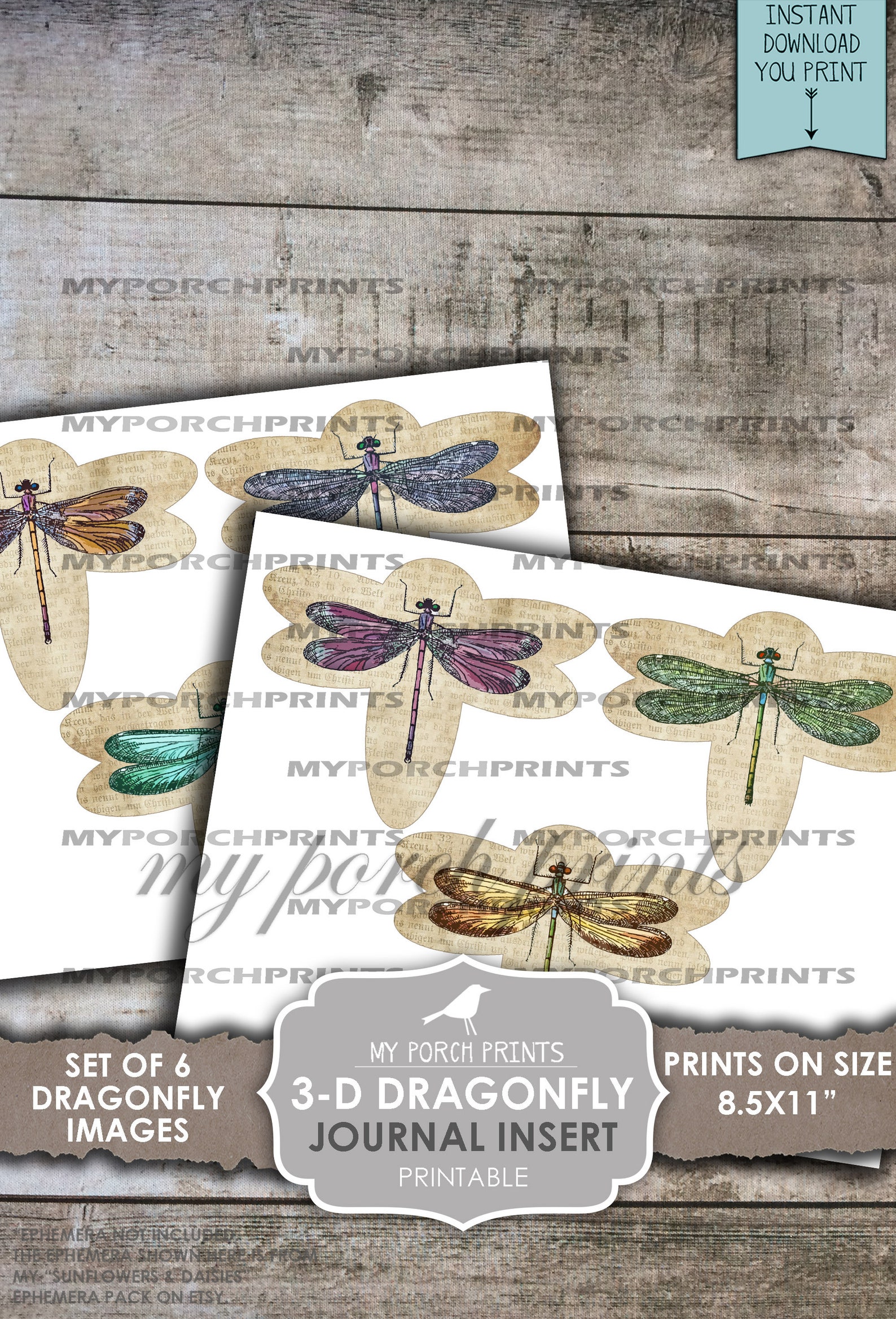 Junk Journal Insert, 3D, Dragonfly, Book Page, Dimensional, Pop Up ...