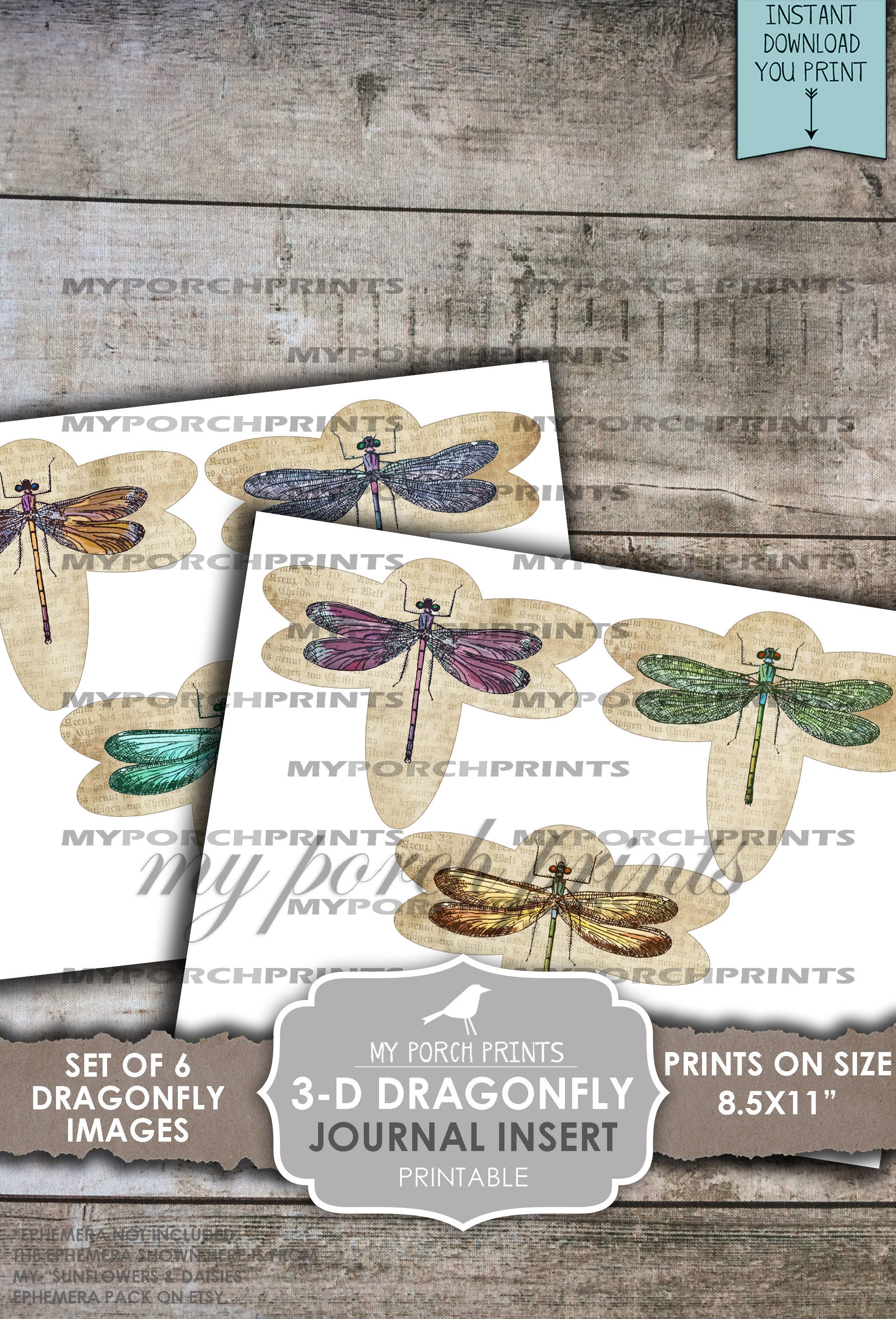 Junk Journal Insert, 3D, Dragonfly, Book Page, Dimensional, Pop Up ...