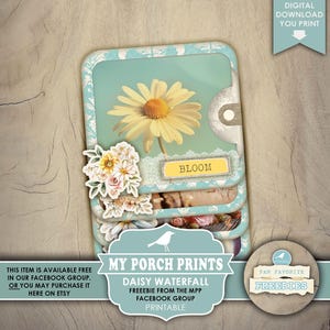 Daisy Waterfall, Junk Journal, Ephemera, Fan Favorite Freebie, Flip, Sommer, Teal, Facebook, My Porch Prints, Digitaler Download, druckbar
