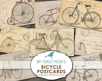 Bicycle Postcards, Scrapbook, Bike, Vintage, Post Card, junk journal kit, antique bike, printable ephemera, man, men, card, digital download