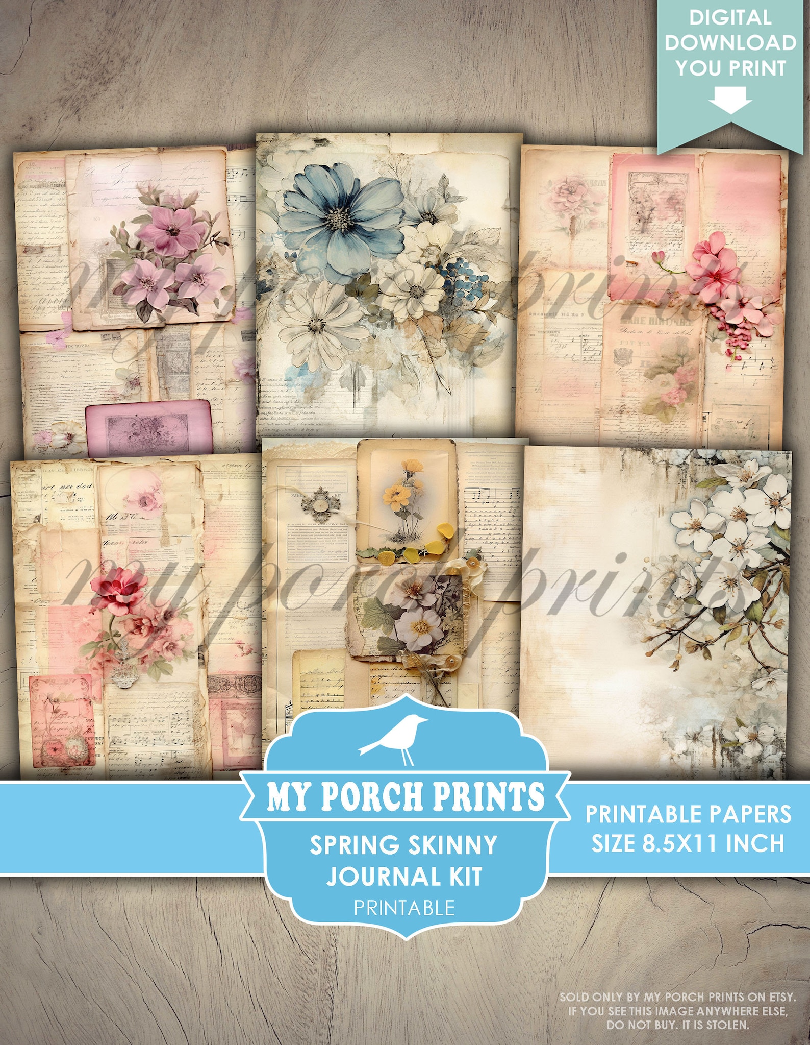 Spring Skinny Junk Journal Kit, Tall, Vintage, Pastel, Floral, Easter ...