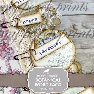 Junk Journal Kit, Word Tags, Botanisches Junk Journal, Grunge, Verschönerung, Ephemera, My Porch Prints, Worte, printable, digitaler Download