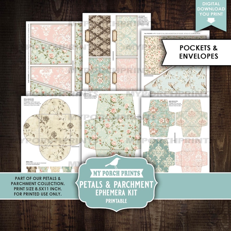 Petals and Parchment Junk Journal EPHEMERA Kit, Vintage, Bird, Spring ...