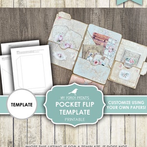 Pocket Flip TEMPLATE, Junk Journal, Vintage, Folder, Craft Kit, Ephemera, Album, My Porch Prints, Insert, Digital Kit, Download, Printable