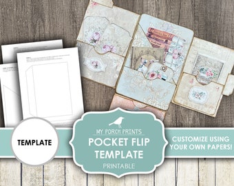 Pocket Flip TEMPLATE, Junk Journal, Vintage, Folder, Craft Kit, Ephemera, Album, My Porch Prints, Insert, Digital Kit, Download, Printable