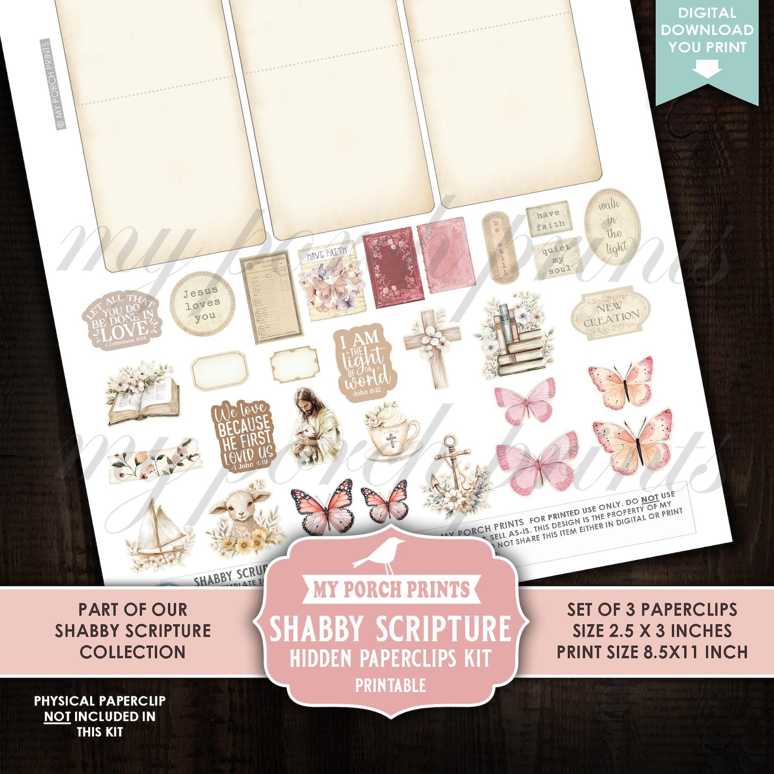 Shabby Scripture Hidden Paperclips Kit, 3 Junk Journal Bookmark Bible ...