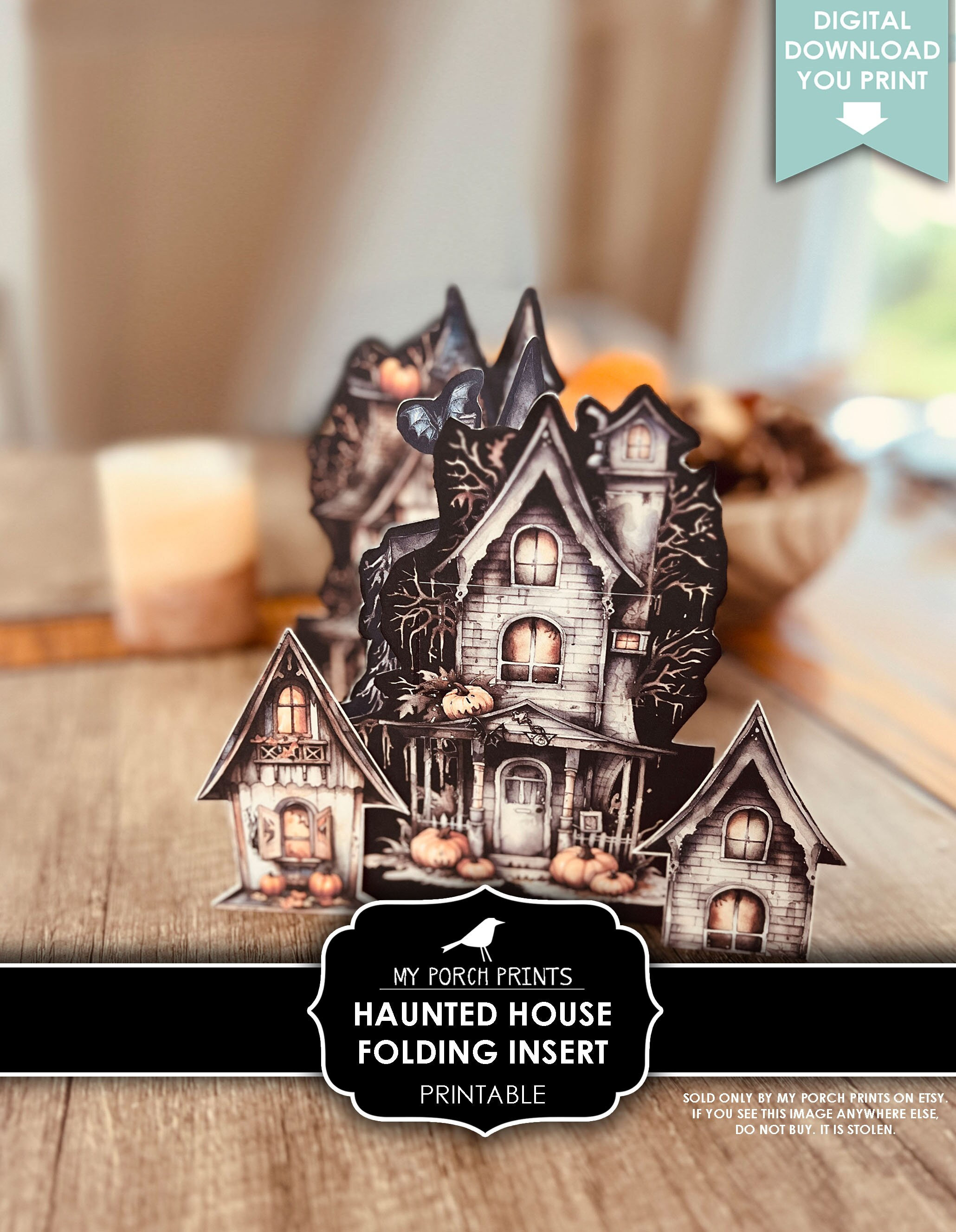 Haunted House, Folding, Insert, Kit, Junk Journal, 3D, Craft, Halloween, Card, Cricut, Kids, Printable, My Porch Prints, Digital Download