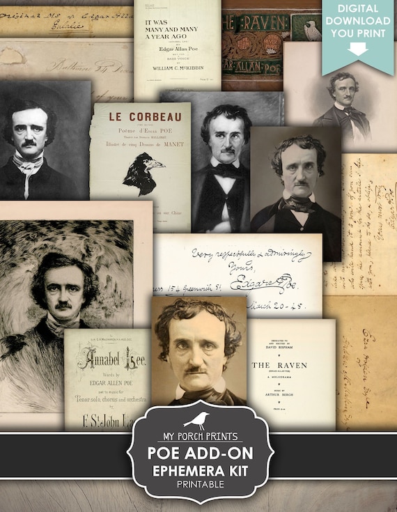 Junk Journal, Add On, Ephemera, Kit, Edgar Allan Poe, The Raven, Halloween, Poems, Victorian, My Porch Prints, Digital Download, Printable