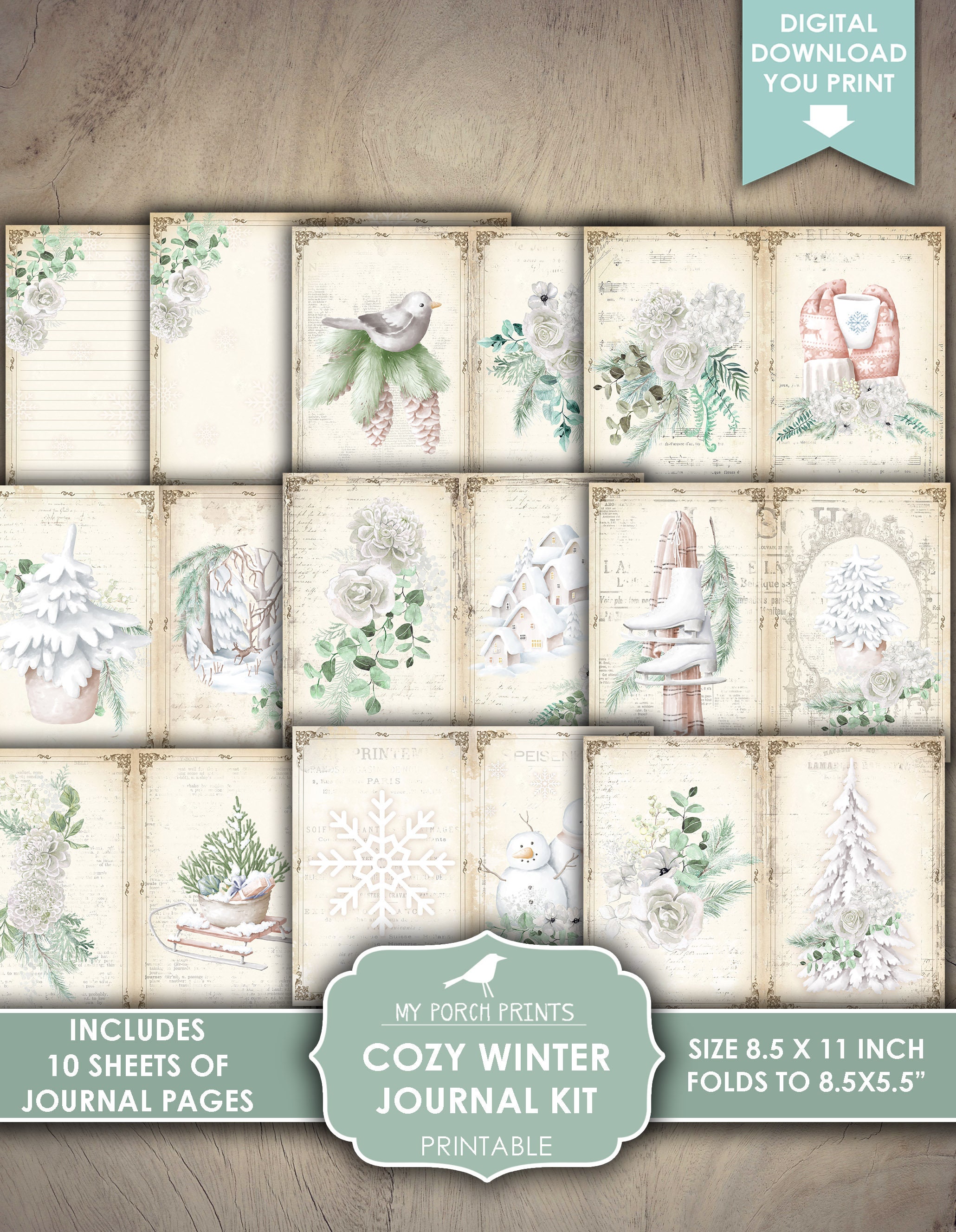 Junk Journal, Cozy, Winter, Kit, December, Green, White, Forest ...