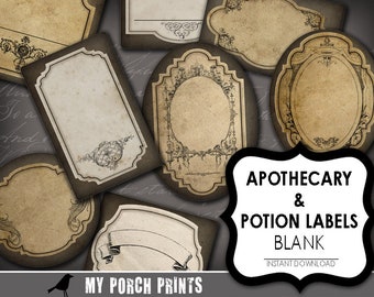 Potion Labels, apothecary, label, blank, Wizard, steampunk, halloween, printable, party decoration, poison label, birthday, grunge, gift tag