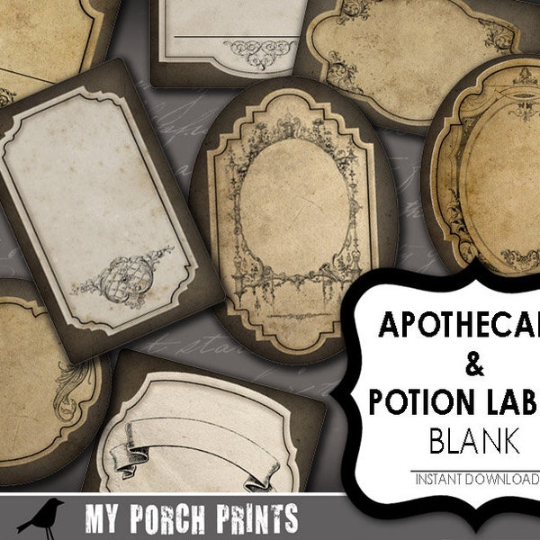 Potion Labels, apothecary, label, blank, Wizard, steampunk, halloween, printable, party decoration, poison label, birthday, grunge, gift tag