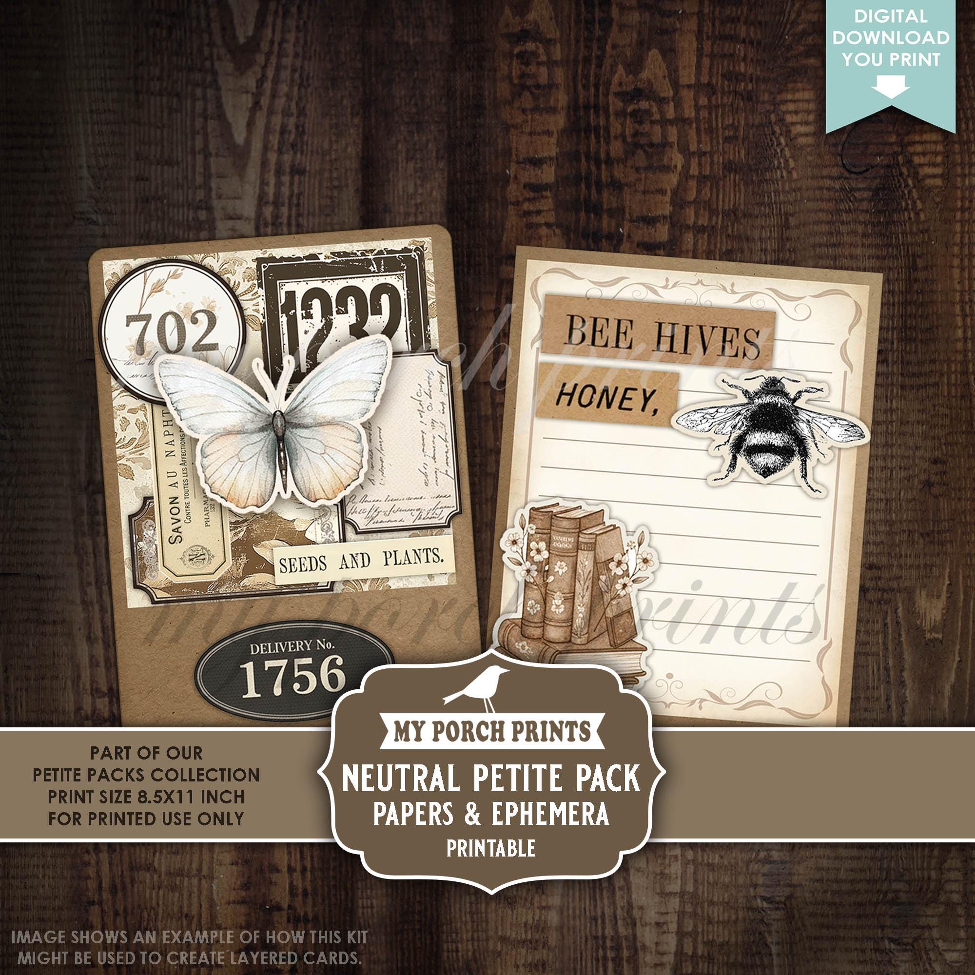 Neutral Petite Pack Junk Journal Ephemera and Papers Kit, Brown Numbers ...