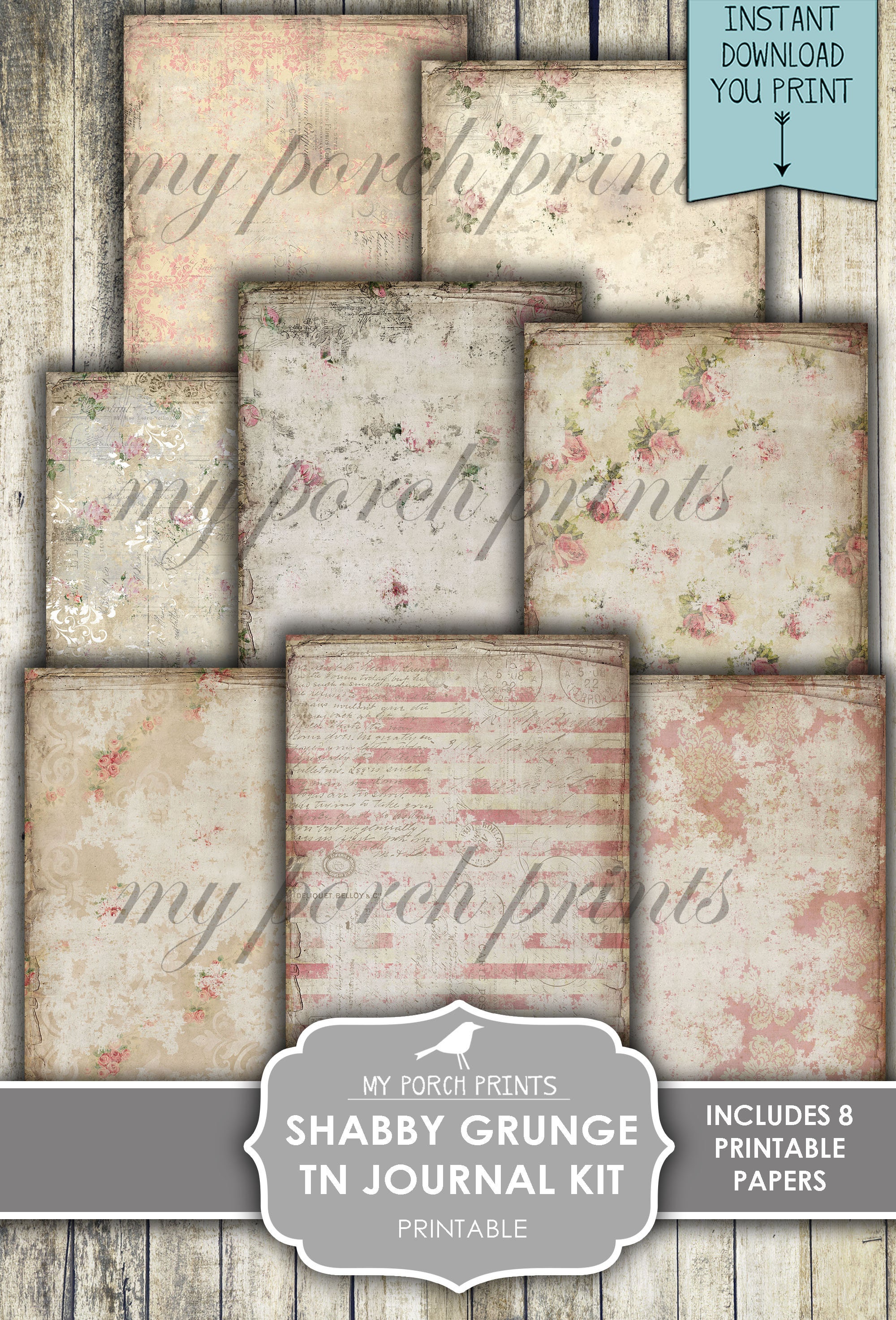 Shabby Grunge TN Junk Journal Kit, Travelers Notebook, Roses, Vintage ...