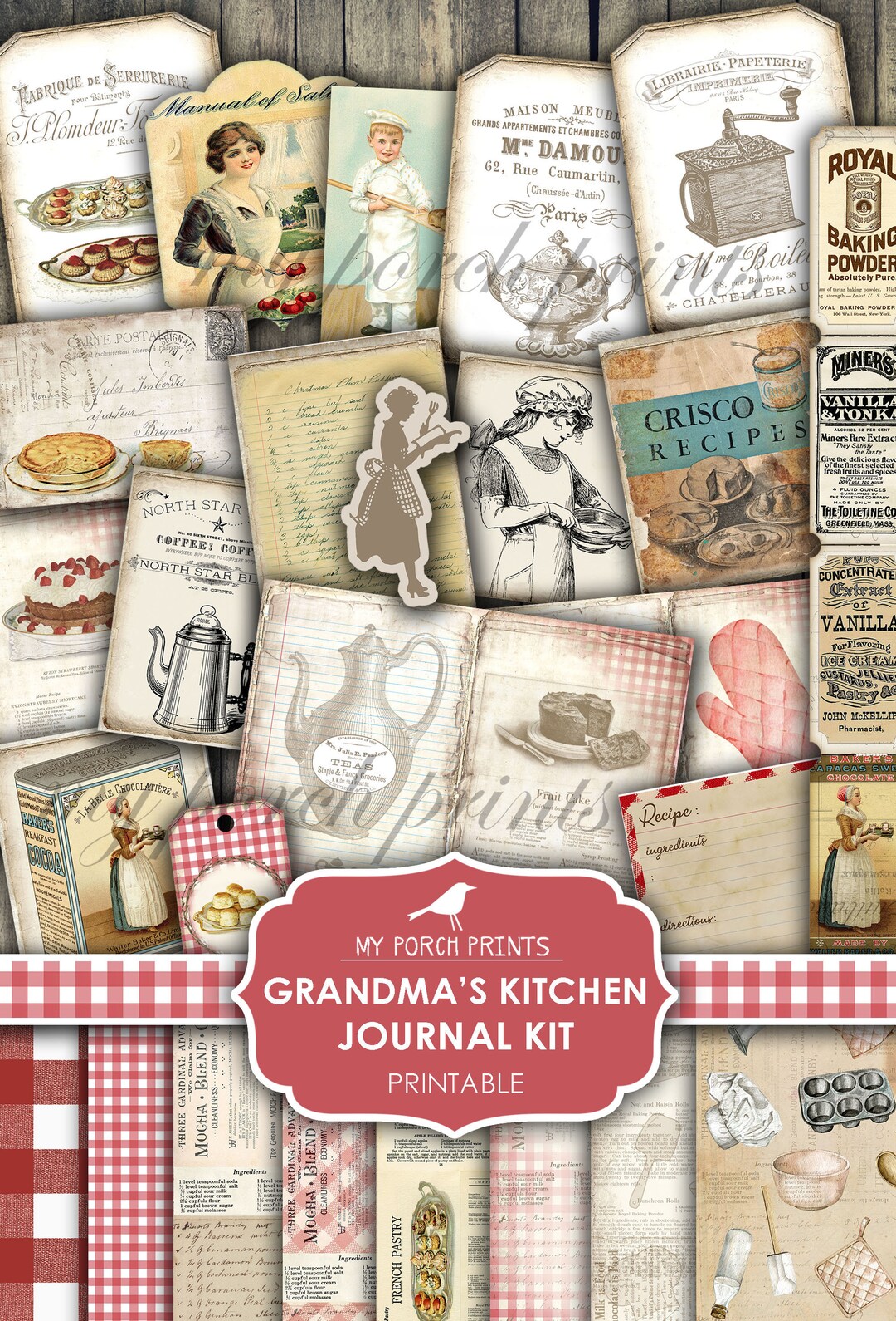 Junk Journal Kit, Recipe, Book, Grandma's Kitchen, Cook