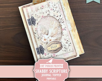 Shabby Scripture Junk Journal Topper Kit, Folio Pink Faith Bible Verse Christian Layered Cover, My Porch Prints, Digital Download, Printable