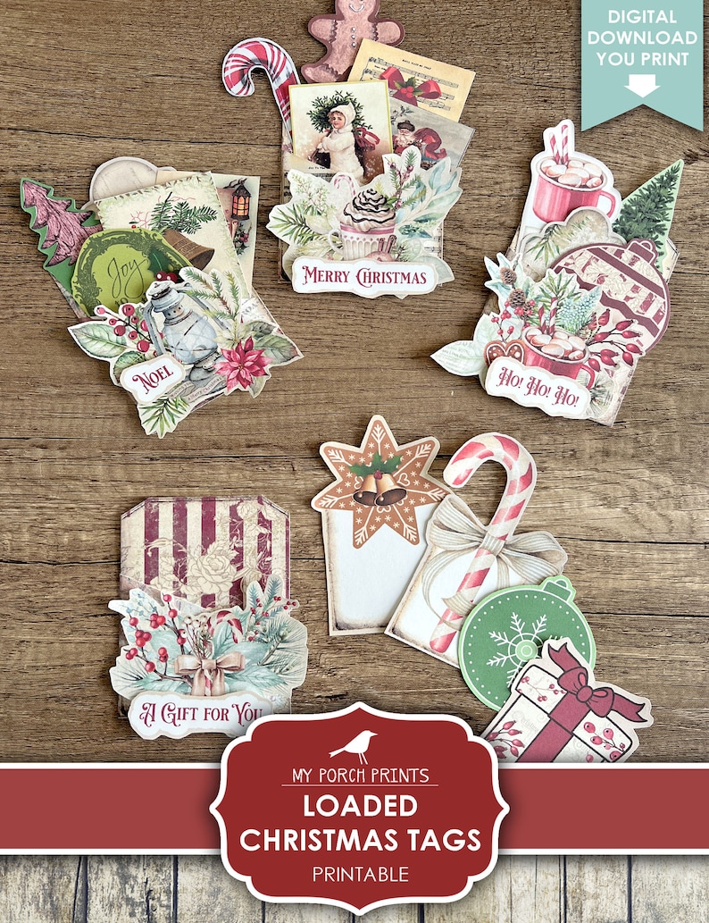 Loaded Christmas Tags Junk Journal Pocket December Daily - Etsy