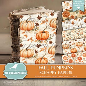 Fall Pumpkins Scrappy Papers, Junk Journal, Pages, Orange, Autumn, Backing, Collage, Craft, My Porch Prints, Printable, Digital Download