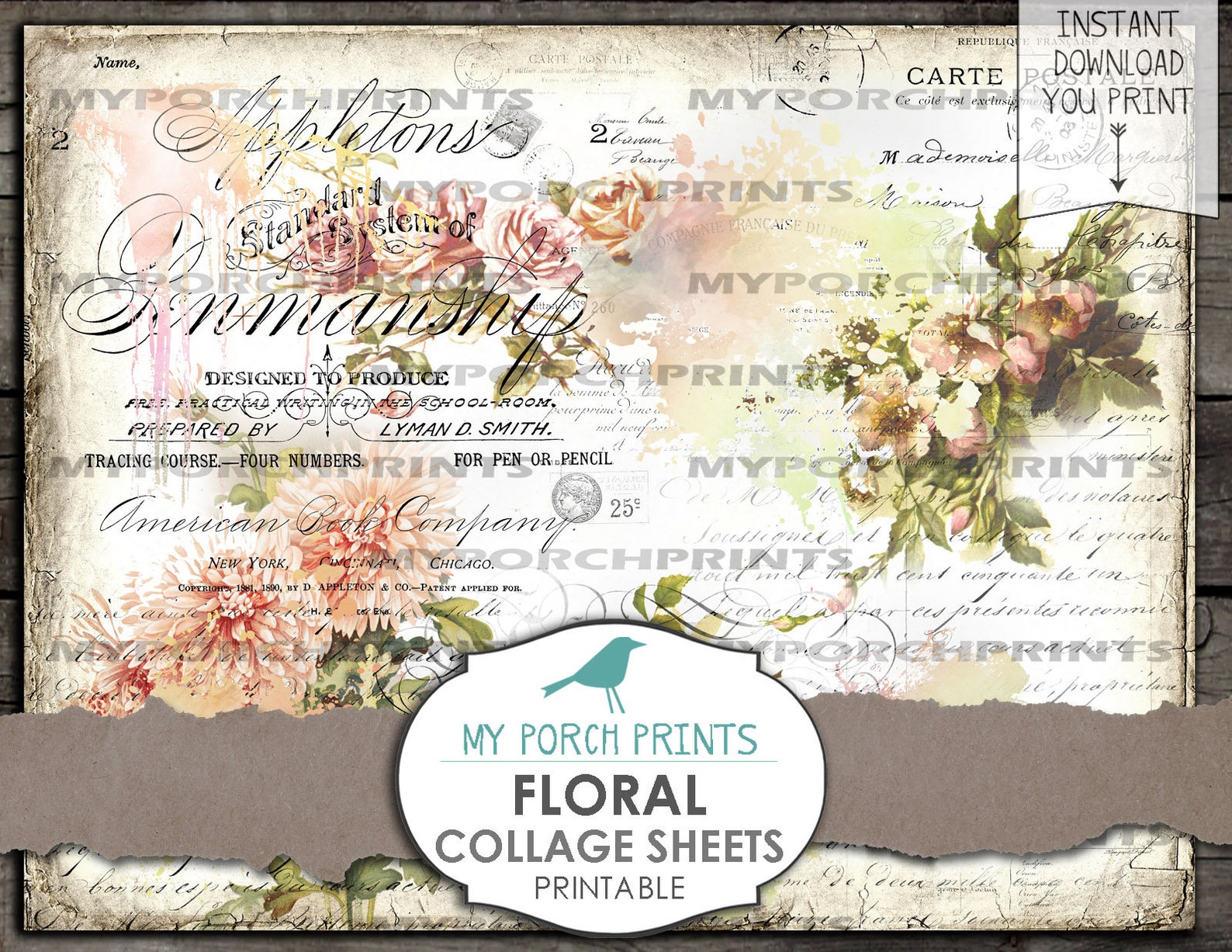 Floral Collage Sheets Journal Page Watercolor My Porch - Etsy