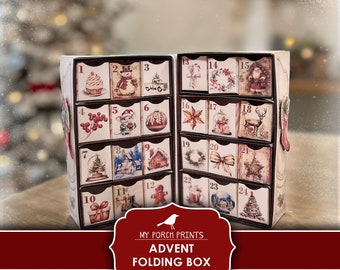 Advent Folding Box, Christmas, Calendar, Mini, Craft, DIY, Junk Journal, Kit, Gift for Him, Adults, Women, My Porch Prints, Digital Download