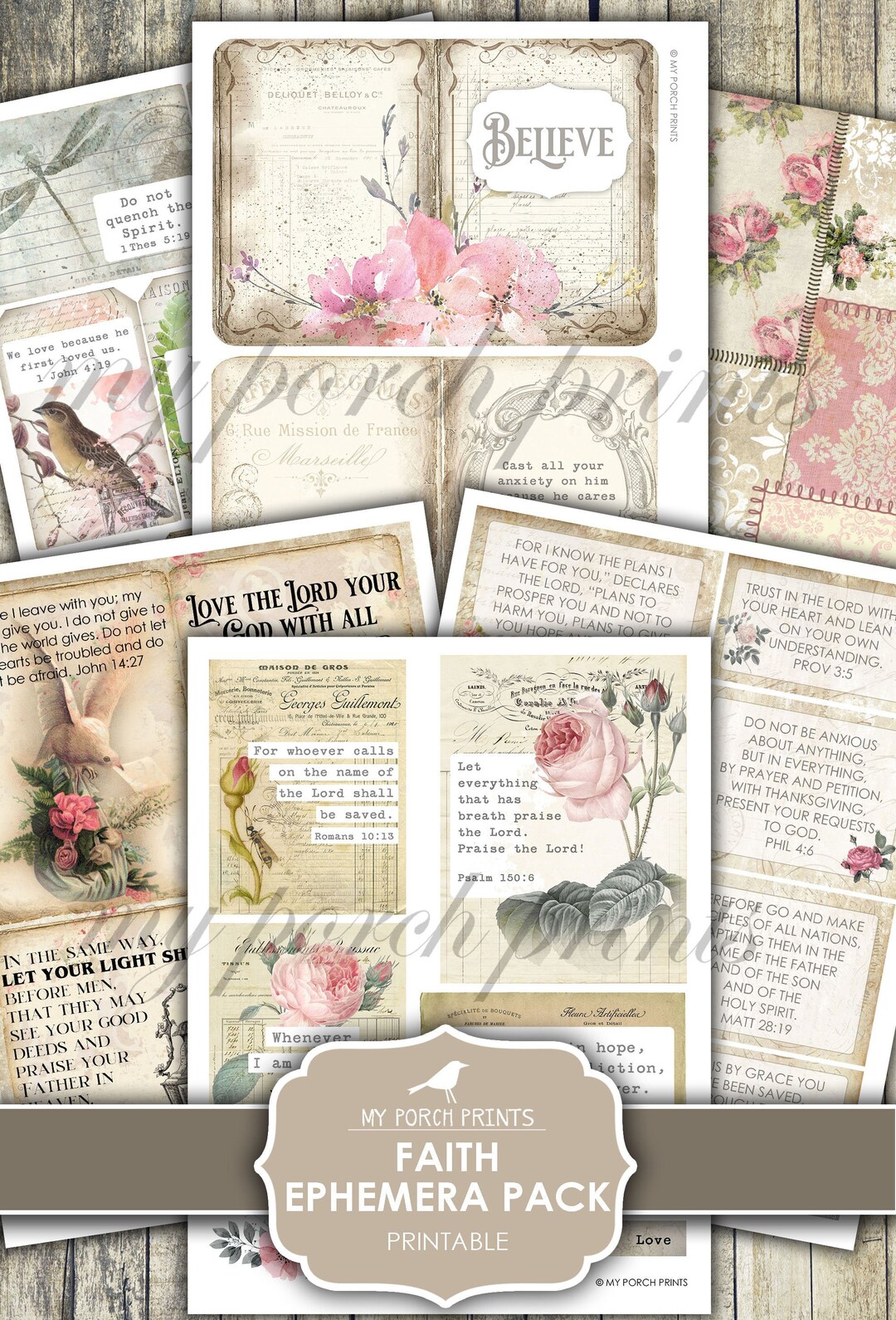 Junk Journal, Faith, Ephemera Pack, Prayer Journal, Kit