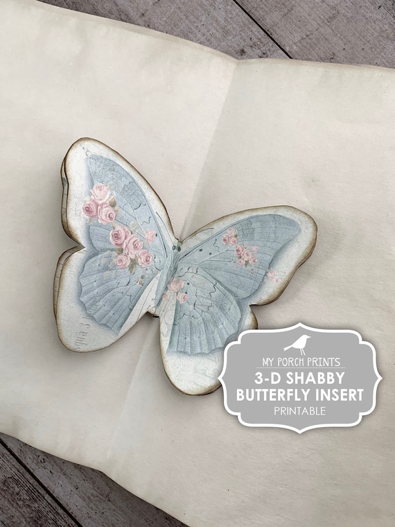 Junk Journal Insert, Shabby, 3D, Butterfly, Book Page, Dimensional, Pop Up, Junk Journal Kit, Printable, My Porch Prints, Digital Download