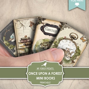 Mini Books, Once Upon A Forest, Junk Journal, Kit, Woodland, Fairytale, Baby, Boy, Girl, Child, Printable, My Porch Prints, Digital Download