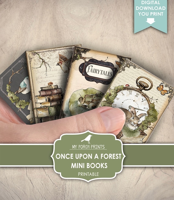 Mini Books, Once Upon A Forest, Junk Journal, Kit, Woodland, Fairytale, Baby, Boy, Girl, Child, Printable, My Porch Prints, Digital Download