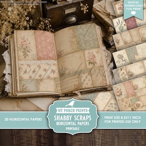 Shabby Scraps Horizontal Papers,  Junk Journal, Floral, Vintage, Patchwork,  Backing, Filler, My Porch Prints, Printable Digital Download