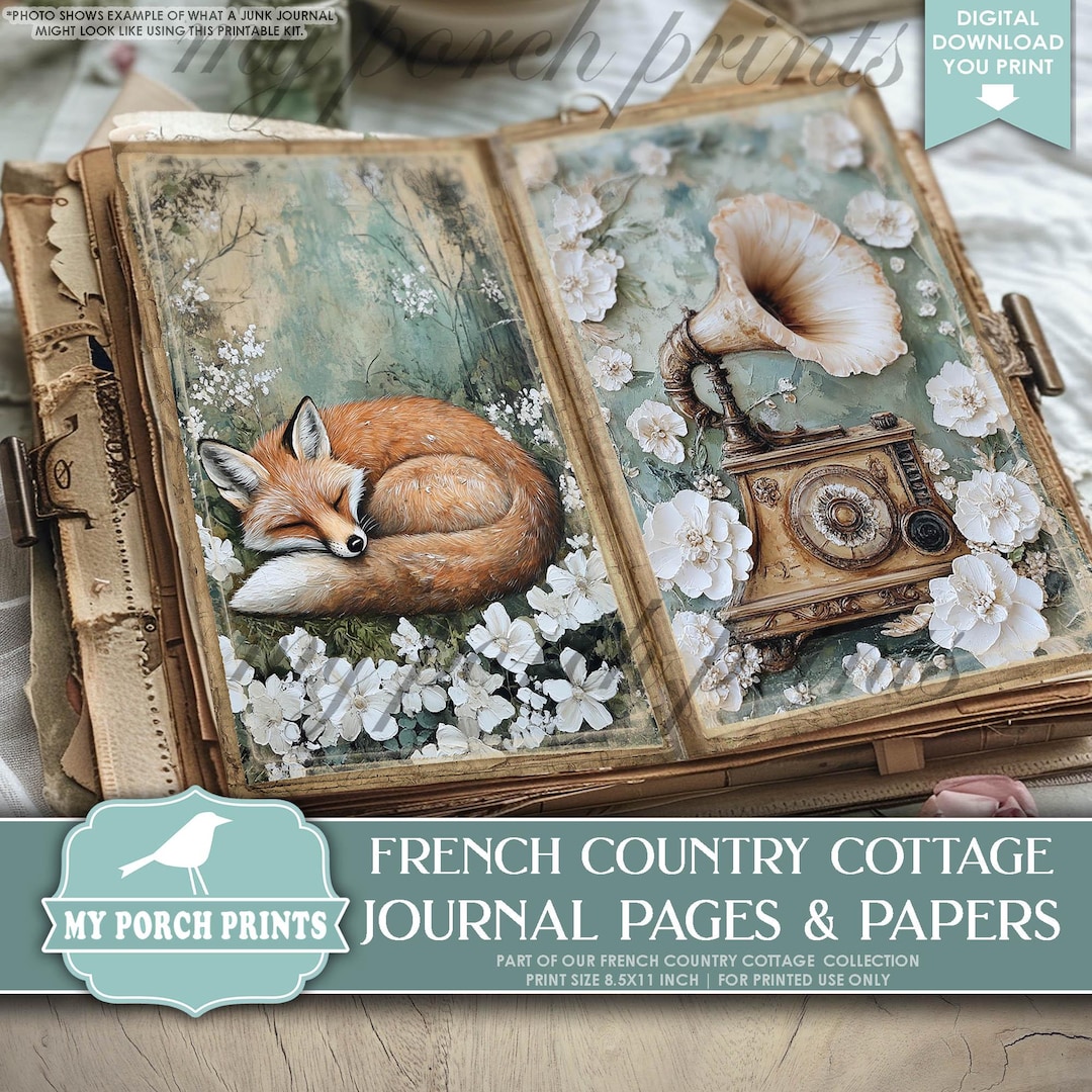 French Country Cottage Junk Journal PAGES & PAPERS, Vintage, Blue ...