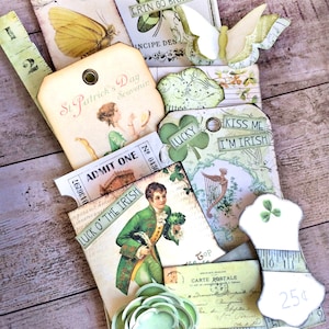 Enveloppe porte-bonheur, Saint-Patrick, Saint, vert, kit de journal indésirable, éphémères imprimables, papier imprimable vintage, feuille de collage numérique