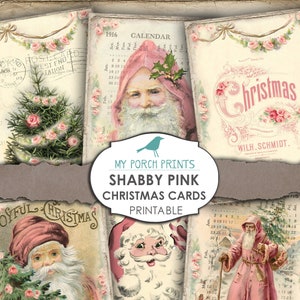 Shabby Pink, Natal, Cartão, Junk Journal Ephemera, Tag, Etiquetas de Natal, Etiqueta de presente, Pastel, Dezembro diário, Para impressão, Minhas impressões de varanda
