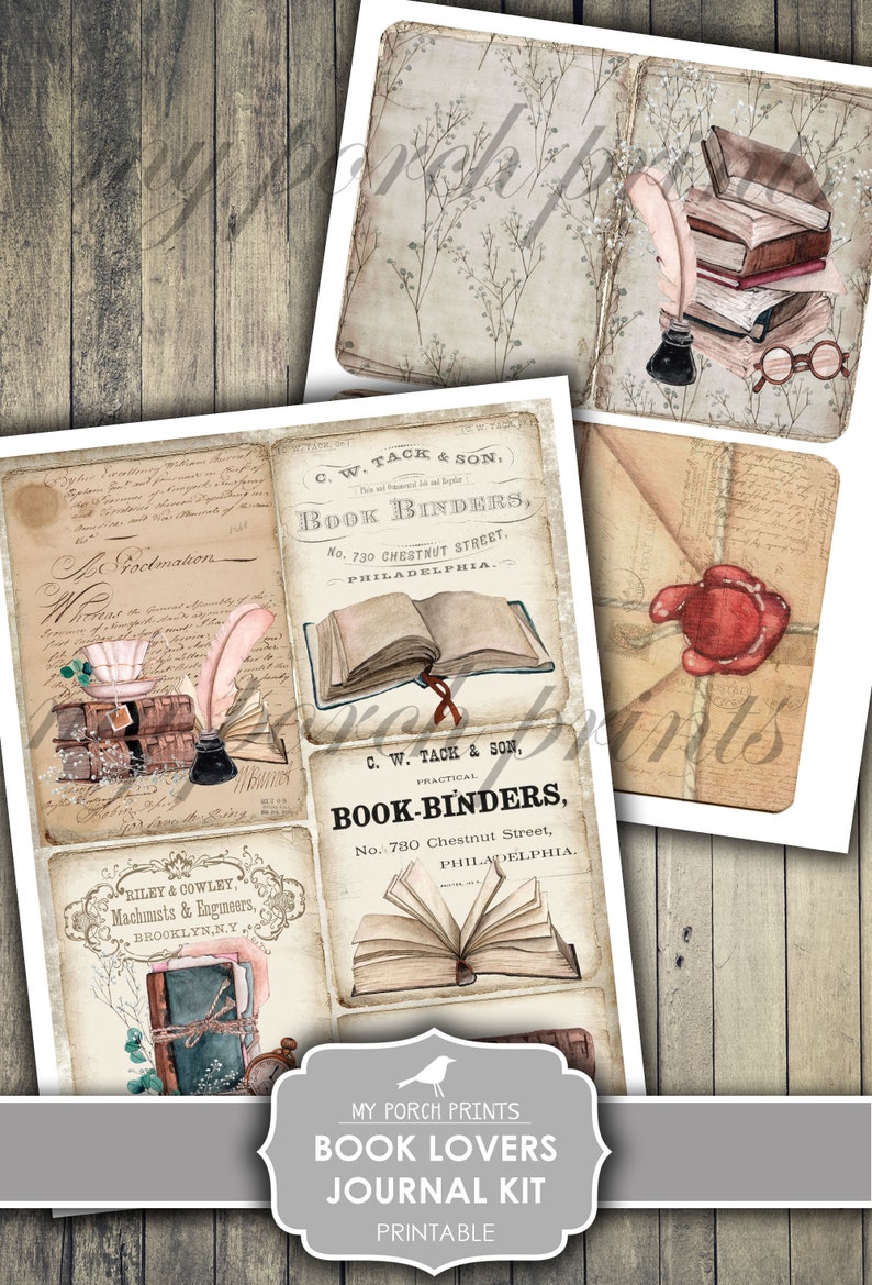 Junk Journal Kit, Book Lover, Writer, Author, Tea, Quill Ink, Vintage, Handmade, Dark Academia, My Porch Prints, Printable, Digital Download image 7