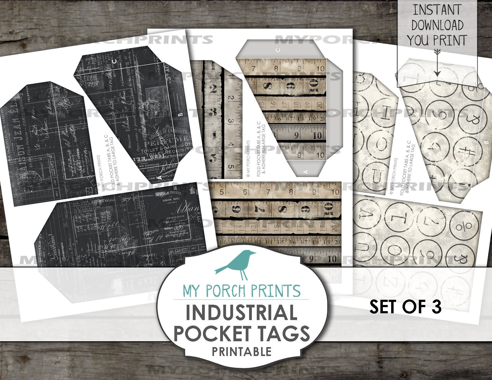 Industrial Pocket Tags, Loaded Envelope, Junk Journal Kit, Printable ...