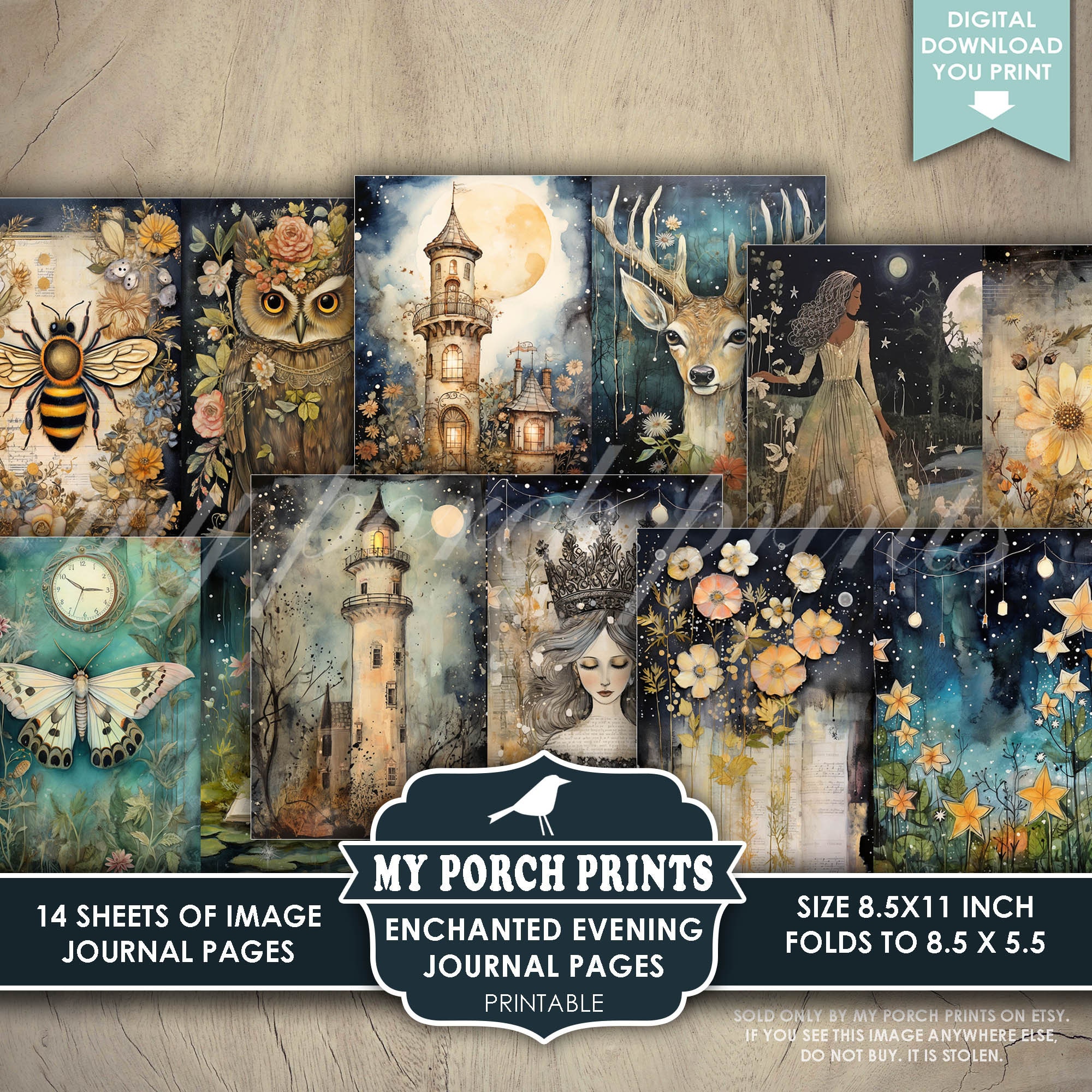 Enchanted Evening JOURNAL PAGES, Junk Journal Moon Magic Fairy Tale ...