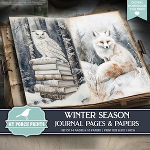 Winter Season Junk Journal PAGES & PAPERS, 4, Four, Seasons, Holiday, Snow, New Year, White, My Porch Prints, Printable, Digital Download